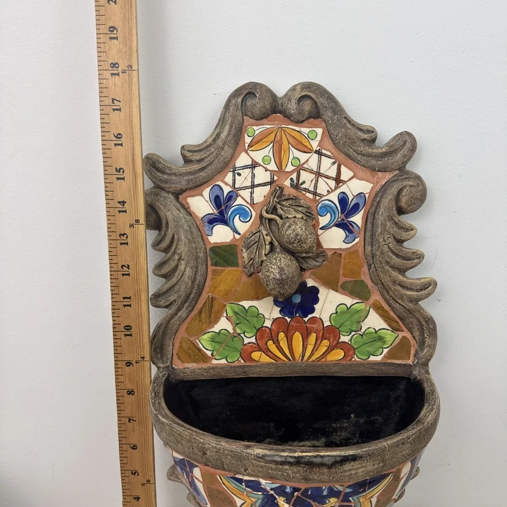 Vintage Large Resin and Mosaic Art Tile Wall hanging floral Planter Crafted 18